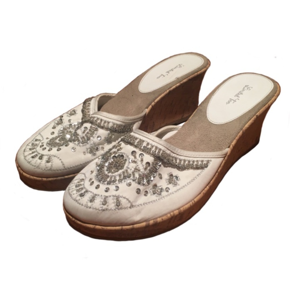 Beaded Cork Wedge Sandals